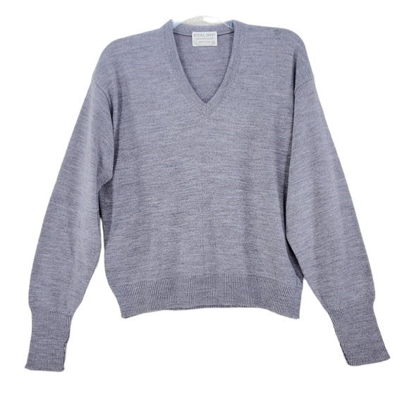 70s Royal Jeff Knit Sweater Gray V Neck Pullover Ribbed Trim Mens L VTG USA Made - Picture 2 of 11